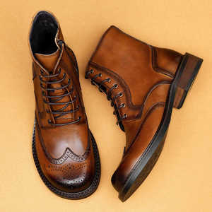 Nouvelles Bottines Formelles pour Hommes en Cuir Véritable, Isolées, Lavables, Cousues Goodyear, Style Rétro Amekaki, Chaussures de Travail à Lacets - Product Image 2