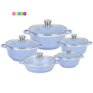 Keuken Pot Snelkookpan Kookgerei Set Graniet Antikleeflaag Aluminium Steen Ware 12Pcs Stoofschotels