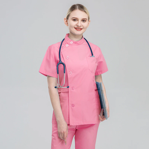 Combinaison de gommage multicolore Uniforme d'infirmière Bouton d'ouverture latérale Pantalon à manches courtes Hôpital Front <span class=keywords><strong>Stage</strong></span> WorkWear Clothes Suit - Product Image 2