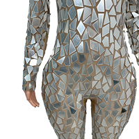 Combinaison sexy à manches longues en sequins argentés effet miroir pour femme, tenue de soirée, combinaison moulante une pièce, tenue de festival
