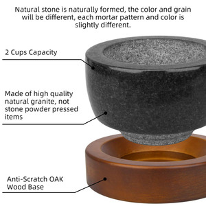 للبيع بالجملة طقم ملاط جرانيت ومدق بقاعدة خشبية مطحنة للأعشاب والتوابل ومطبخ رخيص خصم بالجملة - Product Image 6