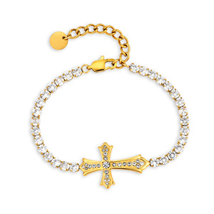 Pulsera de Acero Inoxidable con Incrustaciones de Circonitas en Forma de Cruz, para Hombre y Mujer, a la Moda, Combinable con Todo, de Acero de Titanio Chapado en Oro - Product Image 6