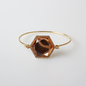 V & R Bijoux Femmes Con Hexagone Résine Cristal Pierres 14k Plaqué Or Placage Bracelet Manchette - Product Image 5