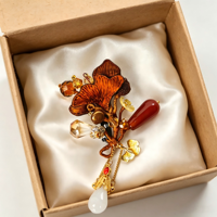 Bros Pin Ginkgo Bordir Miao Buatan Tangan yang Elegan dengan Liontin Rumbai Gantung untuk Wanita, Hadiah Suvenir Budaya