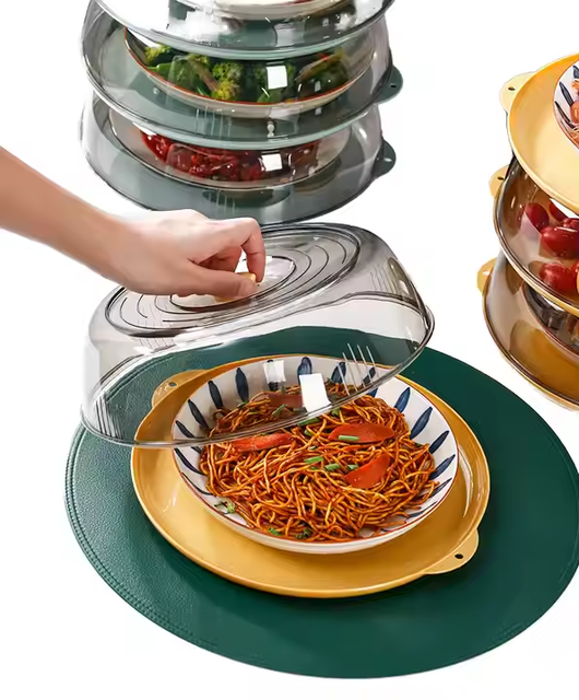 Multilayer Stackable Dust Proof Plate Food Cover Round Dish Cover Clear Plastic Insulation for Hotel Car & Household Use