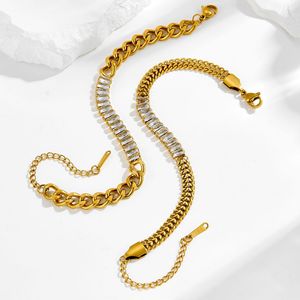 Pulsera de Cadena con Parches de Acero Inoxidable Estilo Punk, Bañada en Oro con Circonitas, para Mujer - Product Image 4