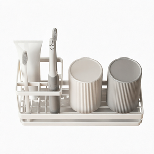 Nouvel Arrivage – Organisateur 4 Compartiments en Métal Brillant Écologique pour Brosses à Dents, Dentifrice et Gobelets – Ensemble de 3 Pièces pour Comptoir de Salle de Bain - Product Image 1
