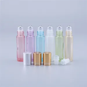 Toptan b g parfüm-10ML boş dudak parlak kutular renkli parfüm uçucu yağ cam şişe üzerinde rulo örnek rulo ile Metal/cam küre