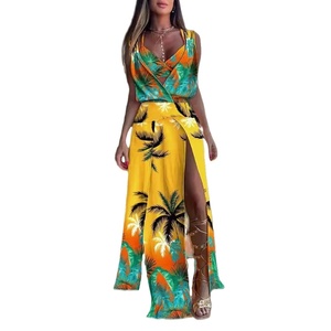 Vestido largo bohemio de verano para mujer, estampado Floral, cuello en V, sin mangas, con tirantes, cintura Imperio, hasta el suelo, para gasa informal con cuello Halter - Product Image 4