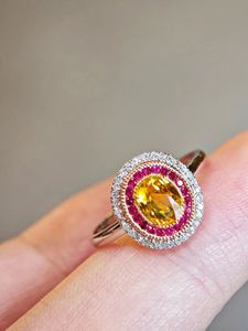 Bague Xinfly en or jaune 18 carats avec saphir naturel, sertie de rubis et de diamants, en or Au750, bijoux fins pour fiançailles, mariage ou cadeau de fête - Product Image 4