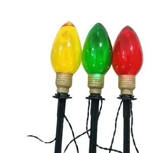 Set Lampu Taman Tenaga Surya, Lampu Natal LED C9 Bohlam Jalan Pasak, Lampu untuk Luar Ruangan Halaman Rumput Teras