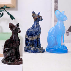 Sculpté à la main Reiki cristal naturel égyptien <span class=keywords><strong>Mau</strong></span> Sodalite Quartz Animal Art Sculpture guérison Pierre Sculpture - Product Image 2