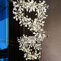 Lustre artistique en forme de feuille de Ginkgo, luminaire suspendu moderne de luxe en céramique pour villa, escalier, hall, réception d'hôtel, plafond haut