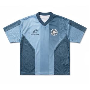 Maillot de football rétro personnalisé à panneaux, col en V, bleu clair et bleu foncé, texturé, sublimation intégrale, entraînement professionnel - Product Image 2