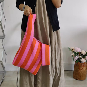 Bolsos de Moda para Mujer, Otoño Invierno, Accesorios, Bolsos a Rayas, Negro, Verde, Rosa, Blanco, Bolso de Mano Pequeño de Punto - Product Image 4