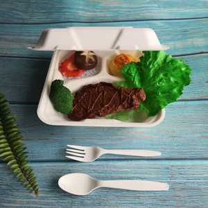 Conteneur alimentaire biodégradable à 3 compartiments bagass de canne à sucre jetable de boîte de nourriture - Product Image 4