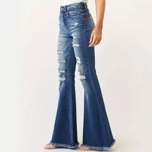 Nouveau Jean Évasé Femme Style Européen et Américain Extensible, Effet Délavé, Bords Bruts, Détails Déchirés, Tendance - Product Image 2