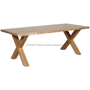 Mesa de comedor de 6 plazas con diseño de cruz de madera maciza rústica moderna 2025 con patas de madera X para muebles de comedor de Hotel - Product Image 1