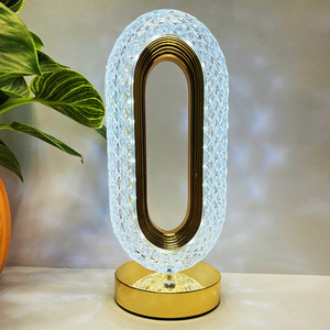 Modern Crystal Table Lamp Oval Shape Gold Finish LED Soft Warm White <b>Push</b> <b>Button</b> <b>Switch</b> AC Powered Middle Size Bedroom - Product Image 2