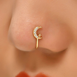 CANNER Anillo de Nariz con Forma de Estrella, Luna y Diamante, Joyería para Piercing, No se Deslustra, Anillos de Nariz Modernos en Forma de U - Product Image 5