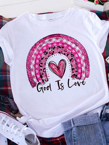Camiseta de <span class=keywords><strong>Mujer</strong></span> al por Mayor, Personalizada, Veraniega, Popular, con Estampado de Corazón de Dibujos Animados, Juvenil, Hermosa, Moderna, Informal, de Manga Corta - Product Image 2