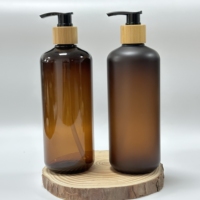 Bouteilles en plastique PET ambré, avec pompe/capuchon en bois, rechargeables pour lotion et essence de soin, contenants cosmétiques de voyage