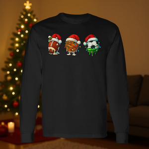 Camiseta navideña de manga larga con diseño de goteo de helado, fútbol, baloncesto y Santa Claus - Product Image 3