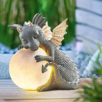 Statue de dragon de jardin Ganen, sculptures de dinosaures en résine-Figurines de dragon de jardin mignonnes avec lumières LED