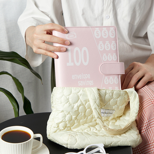 OEM Hồng 100 Phong Bì Tiết Kiệm Thách Thức Ngân Sách Chất Kết Dính PU Da In Loose-Leaf Phong Cách Máy Tính Xách Tay Tiền Tiết Kiệm Kế Hoạch - Product Image 6