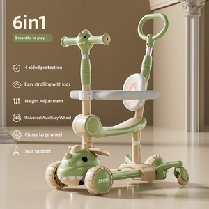Trottinette pliable de luxe 6-en-1 pour enfants avec siège amovible et barre de poussée, tricycle à 3 roues évolutif pour garçons et filles de 1 à 12 ans - Product Image 2