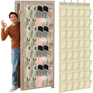 Organizador de zapatos para colgar sobre la puerta con 40 bolsillos, beige, de malla, para almacenamiento en el armario, colgador detrás de la puerta - Product Image 1