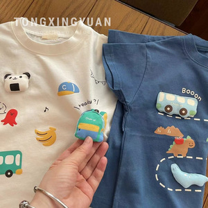 Childrens Cotton Short Sleeve T-Shirt Cartoon 3D Dinosaur Panda Design Summer Wear For Boys Girls - Product Image 1