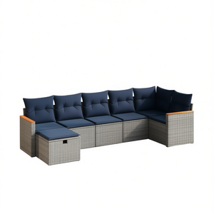 Ensemble de canapés de patio en polyrotin gris 6 places avec coussins, mobilier de jardin extérieur au design contemporain - Product Image 1
