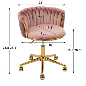 Chaise de bureau tressée Heng Ming, dossier ajouré tissé, avec pieds dorés, hauteur réglable - Product Image 2