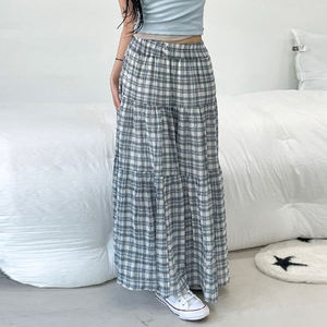 Falda Larga a Cuadros Estilo Académico Retro, Cintura Alta Elástica, Corte en A, Versátil para Chicas Jóvenes - Product Image 5