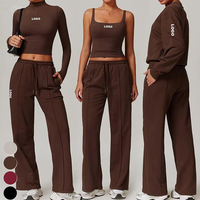 Lot de 4 pièces pour femme : Ensemble d'entraînement avec crop top à manches longues, pantalon de jogging taille haute, brassière de sport et débardeur de yoga |   Ensemble de vêtements de sport pour la salle de sport