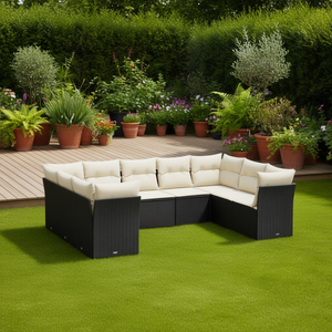 Ensemble de salon de jardin en rotin blanc crème et noir, 6 places, mobilier d'extérieur, design contemporain - Product Image 2