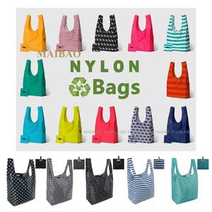 Sacs de courses pliables réutilisables imperméables en nylon ripstop recyclé écologique pour l'épicerie - Product Image 4