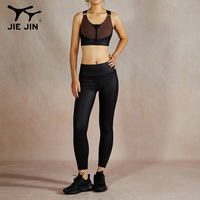JIEJIN Brand New Taille Haute Dames Fitness Yoga Pantalon Leggings Exercice Deux Pièces Ensemble Gym Costume pour Femmes