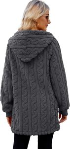 Veste à capuche zippée <span class=keywords><strong>en</strong></span> polaire unie pour <span class=keywords><strong>femme</strong></span> avec poches, <span class=keywords><strong>manteau</strong></span> long et chaud <span class=keywords><strong>en</strong></span> <span class=keywords><strong>sherpa</strong></span> duveteux style teddy, coupe oversize - Product Image 6
