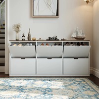 Meuble à chaussures minimaliste blanc flottant en MDF durable de 70,9 pouces, extra large, pour entrée, avec tiroirs rabattables