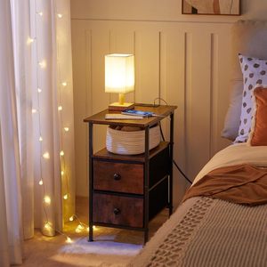 American Style Side Table With Double Drawers 48x30x60cm Storage <b>Shelf</b> For Living Room <b>Bedroom</b> USB Socket Coffee Brown - Product Image 2