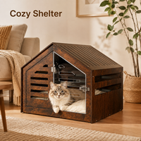 Maison pour chat en bois en forme de A, villa intérieure pour animaux de compagnie avec porte verrouillable en acrylique transparent