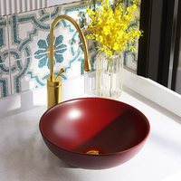 Vasque de salle de bain en céramique rouge de petite taille ronde à poser sur le comptoir, nouvelle conception, vente en gros en Chine