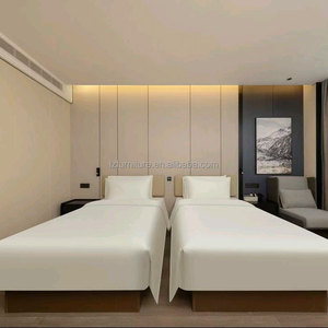 Modern Wooden Base King <b>Queen</b> <b>Size</b> <b>Bed</b> <b>Frame</b> with Integrated Soft Headboard & Nightstand For 3 Star Hotel Bedroom Furniture Sets - Product Image 4