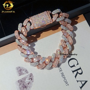 Nuovo Design Popolare Hip Hop Bracciale Cubano da Uomo in Moissanite Bicolore <span class=keywords><strong>Argento</strong></span> e Oro Rosa da 16MM - Product Image 1