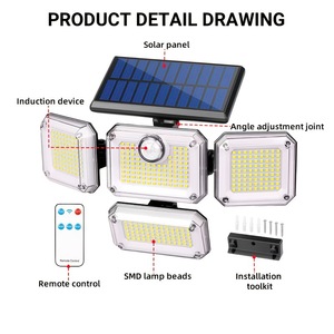 Baifeng Solar <b>Led</b> Wall <b>Light</b> 4 Head Remote Control <b>Motion</b> <b>Sensor</b> Outdoor Garden Garage Lamp - Product Image 3