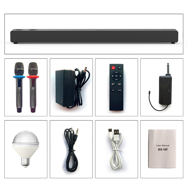 BS-18F Premium BT Wireless Soundbar with Karaoke Microphone Feature, TV Soundbar Speaker Home Theater Subwoofer 3D Surround