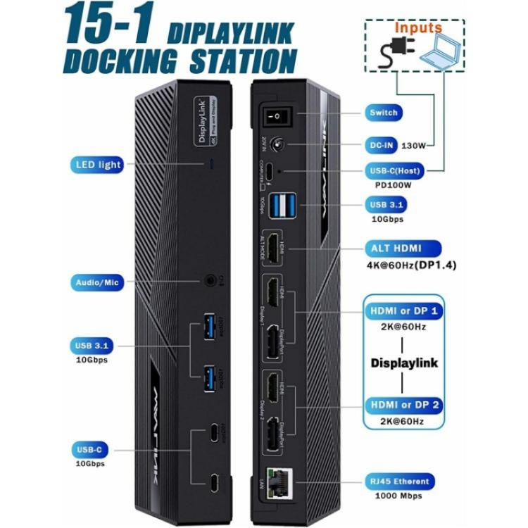 WAVLINK UG63PD25 15 in 1 DisplayLinkドッキングステーションサポート