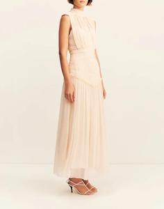 Gaun Maxi Elegan Wanita, Pakaian Kasual Musim Panas Nyaman Tanpa Lengan dengan Kerah Tinggi dan Ruffle - Product Image 5